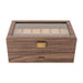 24-Slot Watch Box — Brown PU & Wood Display Case with Glass Lid