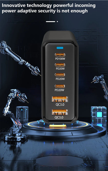 200W GaN 5‑Port USB‑C Fast Charger — Desktop Hub for MacBook Pro/Air & iPad Pro