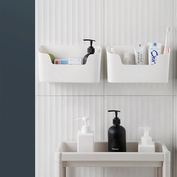 Adhesive Wall-Mounted Storage Rack – 2-Piece White Kitchen & Bathroom Organiser