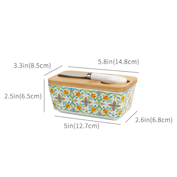 Country-style ceramic butter dish with built-in refrigeration – retro kitchen butter box
