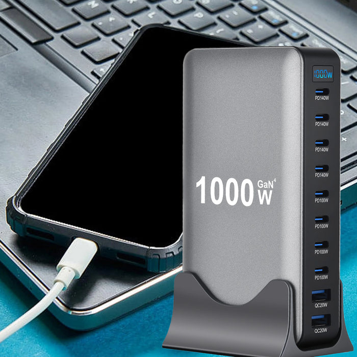 1000W GaN 10‑Port USB‑C Charger Station — PD3.1 PPS Fast Charging