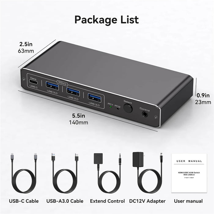 USB-C Thunderbolt HDMI KVM Switch — 2‑Port, 4K@60Hz & 2K@120Hz, 100W PD, 1 Monitor for 2 PCs
