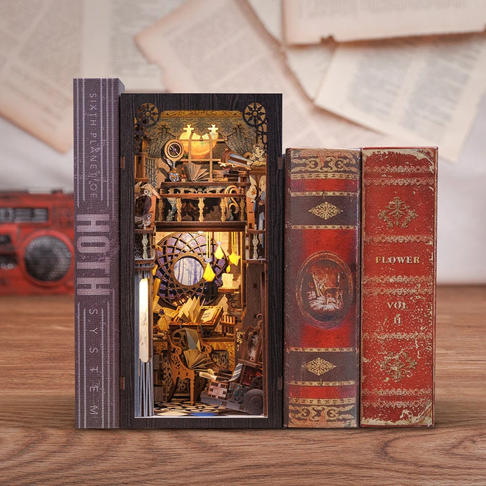 Book Nook Miniature Dollhouse Kit with Touch Light & Dust Cover — Nebula Common Room