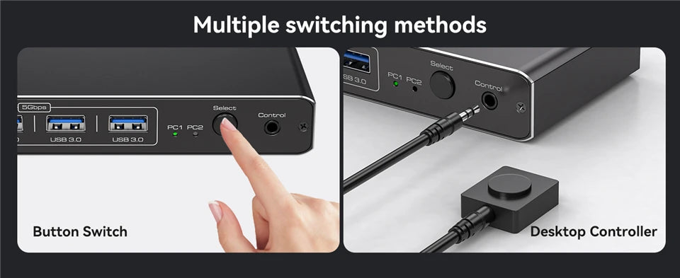 USB-C Thunderbolt HDMI KVM Switch — 2‑Port, 4K@60Hz & 2K@120Hz, 100W PD, 1 Monitor for 2 PCs