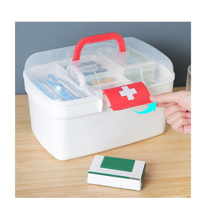 2-Tier Plastic Medicine Box with Handle — Large Capacity First‑Aid Organiser