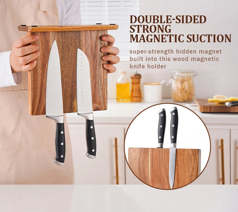 Acacia Wood Magnetic Knife Block – Kitchen Knife Holder with Strong Magnets