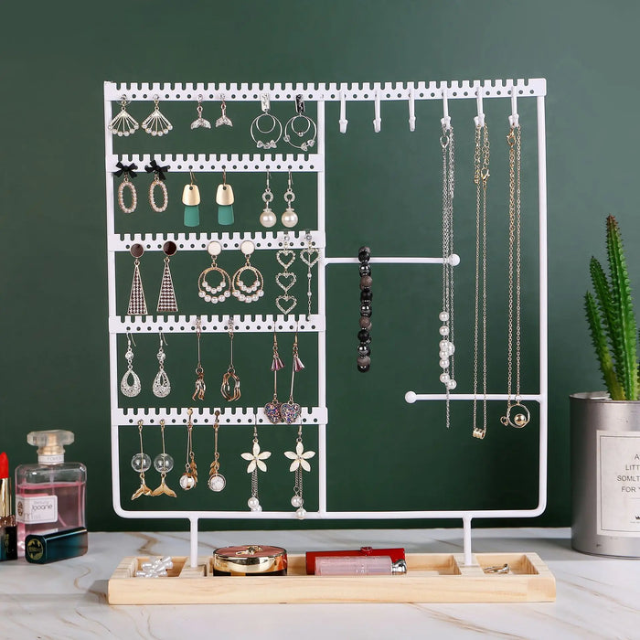 Multifunctional Metal Jewellery Display Rack with Detachable Wooden Base