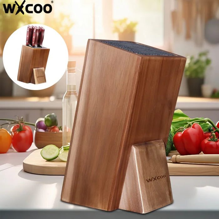 Acacia Wood Universal Knife Block with Removable Bristle Insert