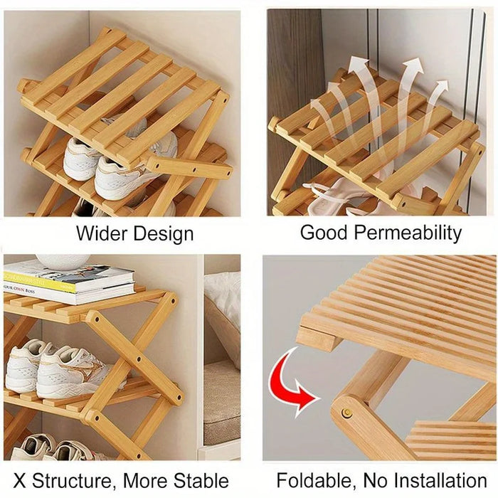 Bamboo Foldable Shoe Rack — Narrow Freestanding Shelf, 4/5/6-Tier for Hallway & Bedroom