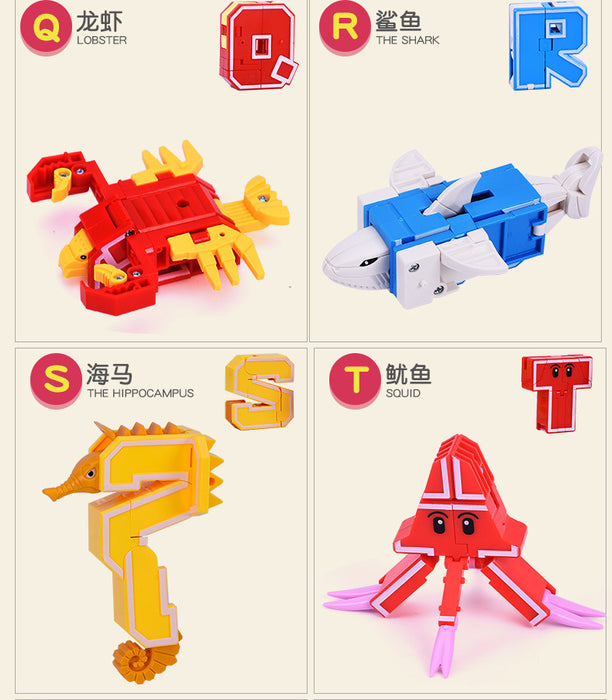 GUDI 26-piece A–Z Transforming Alphabet Robot & Dinosaur Building Block Toys