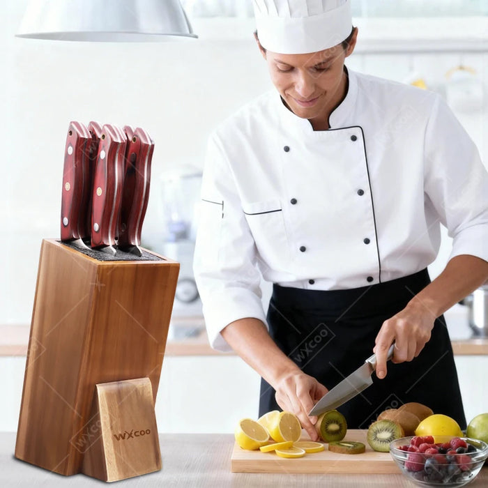 Acacia Wood Universal Knife Block with Removable Bristle Insert