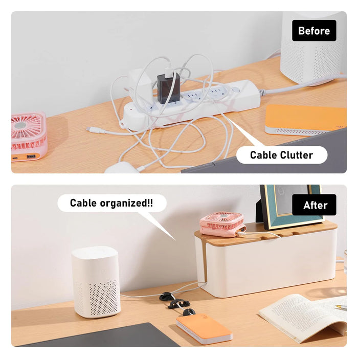 Large Cable Management Box – Wooden‑Style Cord Organizer for Power Strips, TV, Computer & USB Hub