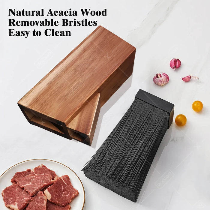 Acacia Wood Universal Knife Block with Removable Bristle Insert