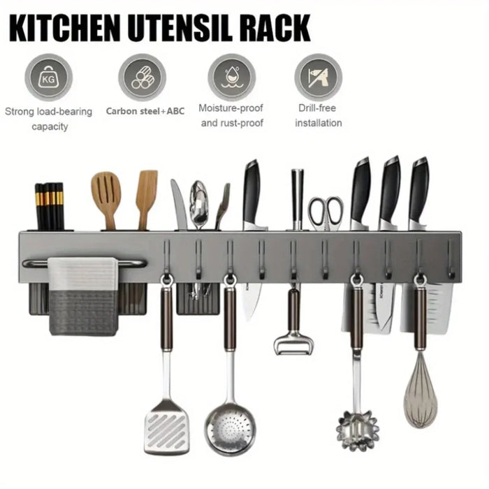 Wall-Mounted Kitchen Knife Rack with Pot Lid & Cutting Board Organiser