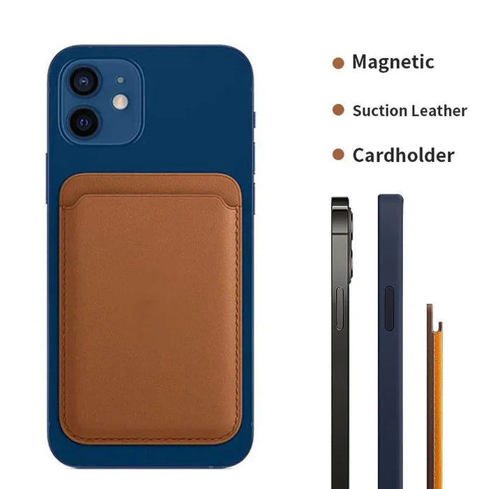 Magnetic Leather Wallet Card Holder — MagSafe Stand for iPhone 11–15