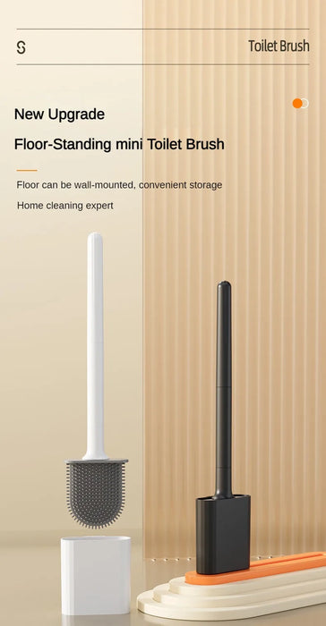 Mini Silicone Toilet Brush — Detachable Pole & Drip-Proof Holder