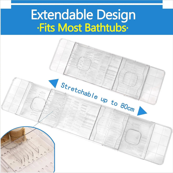 Extendable PET Bathtub Tray & Bathroom Storage Shelf — Adjustable Shower Caddy Organiser