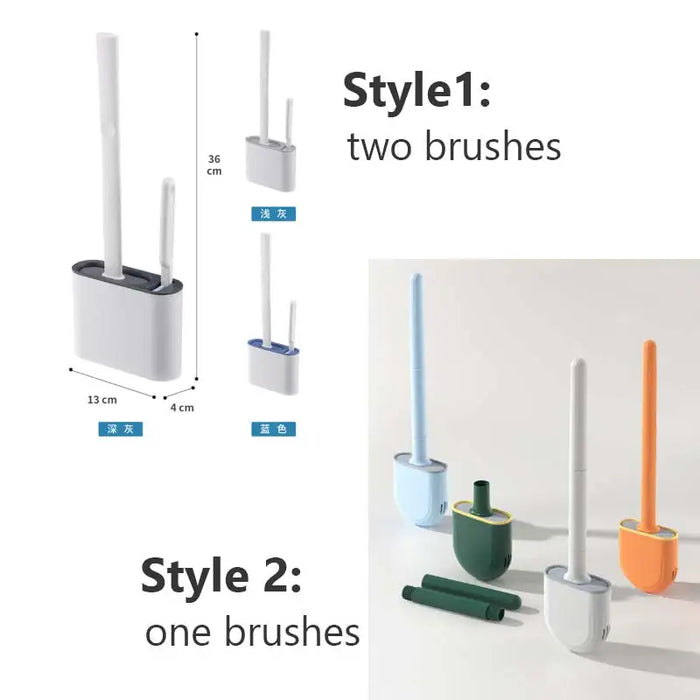 Wall-mounted Silicone Toilet Brush & Holder — Long Non-slip Handle, Ventilated Case, No-drill Fit