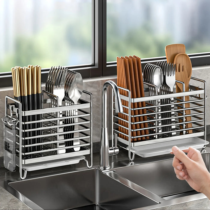 No-Drill Stainless Steel Wall Utensil Holder — Space-Saving Kitchen Organiser