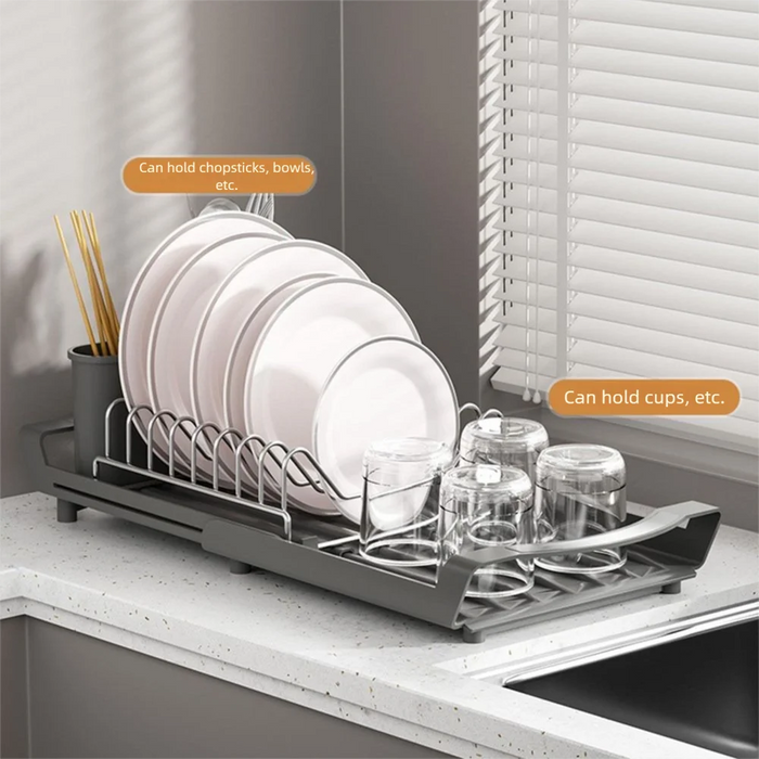 Extendable Dish Drying Rack — Space-saving Large Capacity Utensil & Dinnerware Organiser