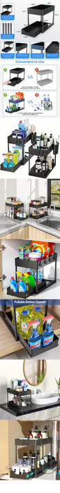 2-Tier Sliding Under-Sink Organiser – Cabinet Basket with Hooks & Hanging Cup