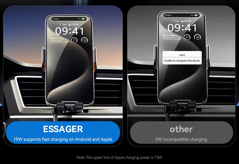 15W Qi Wireless Car Charger Vent Mount — Phone Holder for iPhone & Samsung