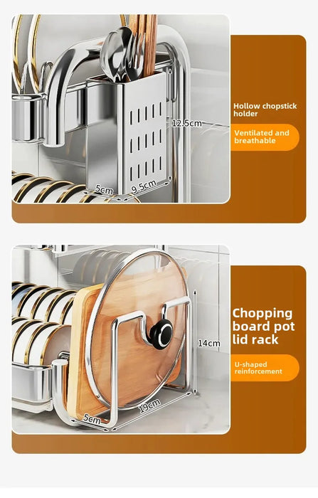 2- or 3-Tier Stainless Steel Dish Rack — Deep Plate & Bowl Drainer