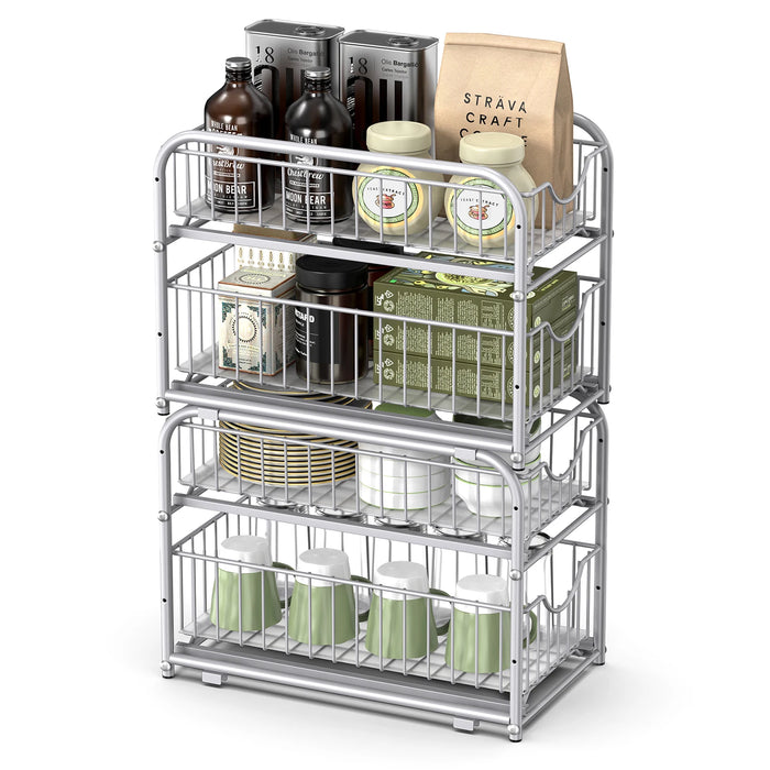 2-Tier Under-Sink Cupboard Organiser with Sliding Basket Drawers, Stackable