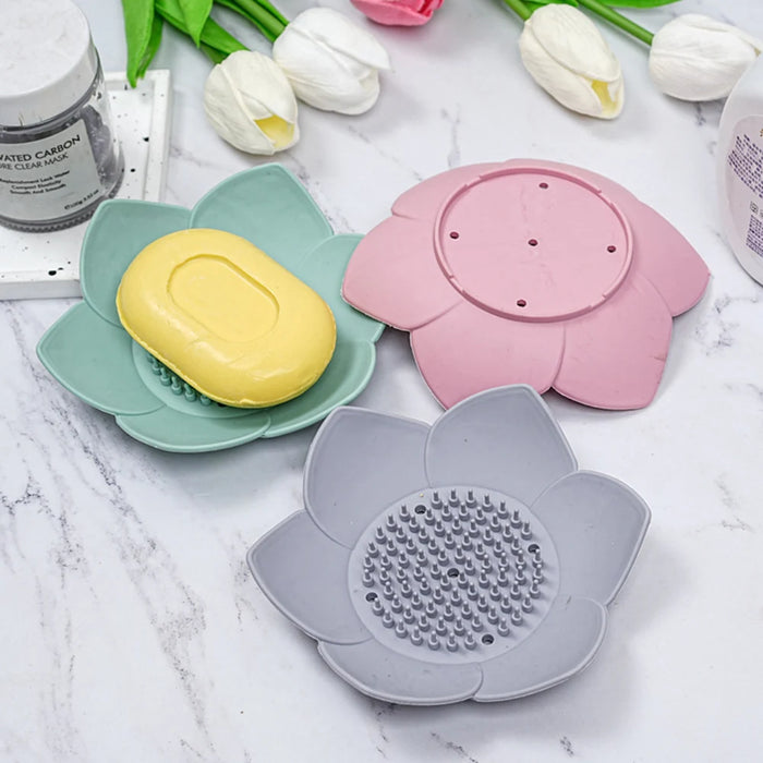 Silicone Lotus Soap Dish with Drain — Single Bathroom Soap Holder