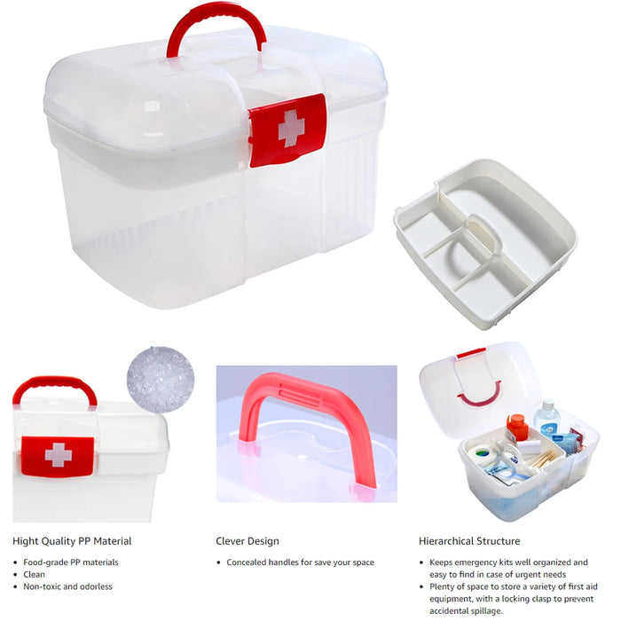 2-Tier Plastic Medicine Box with Handle — Large Capacity First‑Aid Organiser
