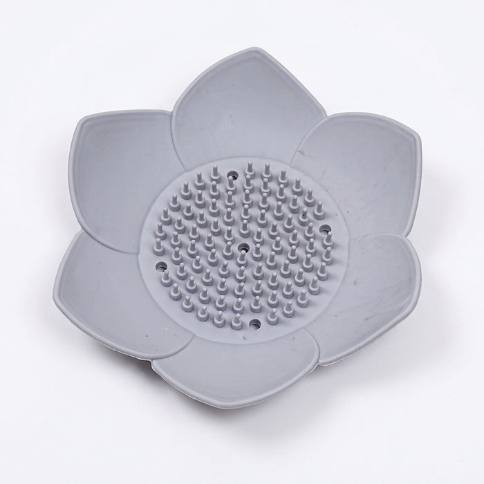Silicone Lotus Soap Dish with Drain — Single Bathroom Soap Holder
