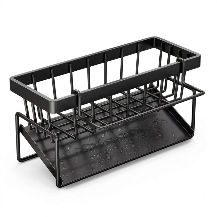 Kitchen Sink Sponge Holder – Auto-Draining Plastic Sink Caddy with Removable Brush Holder