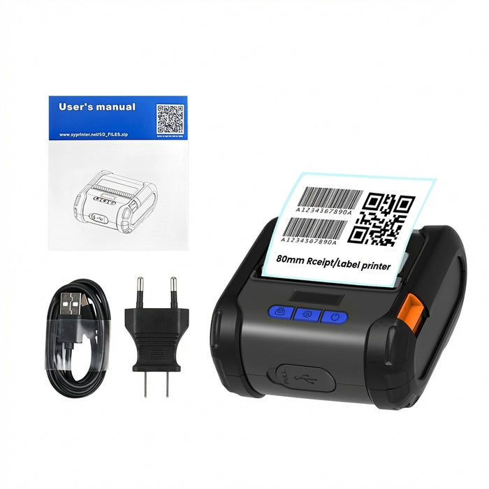 Portable 80mm Thermal Label & Receipt Printer — USB, Wi‑Fi & Bluetooth (iOS/Android/Windows)