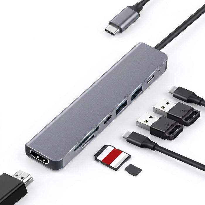 7-in-1 USB-C Docking Station – 4K 30Hz HDMI, PD 100W, USB 3.0 & SD/TF Card Reader