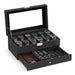 2-Tier Watch Box with Glass Lid — Holds 12 Watches, Lockable Drawer