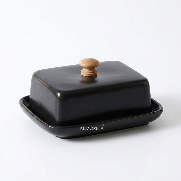 Ceramic Rectangular Butter Dish with Sealable Lid — Cheese Storage, White or Black